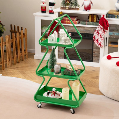 GAINOOM Christmas Tree Storage Cart Green 3-Tier Rolling Xmas Cart w ...
