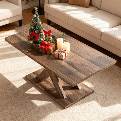 GAINOOM Coffee Table Rectangular Center Table with Stable Base & Rubber ...