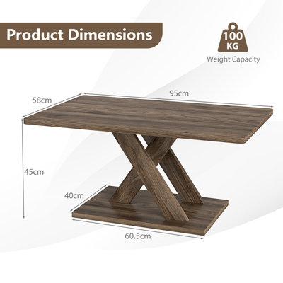 GAINOOM Coffee Table Rectangular Center Table with Stable Base & Rubber ...