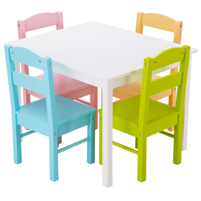 GAINOOM Colorful Kids Table & 4 Chairs Set Wooden Activity Table Table ...