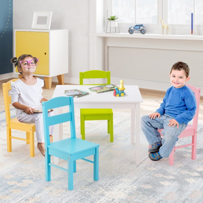 GAINOOM Colorful Kids Table & 4 Chairs Set Wooden Activity Table Table ...