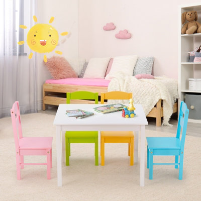 GAINOOM Colorful Kids Table & 4 Chairs Set Wooden Activity Table Table ...