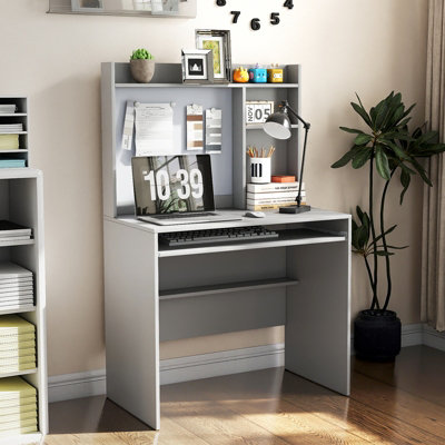 GAINOOM Computer Desk Grey Home Office Desk w/ Magnetic Bulletin Board