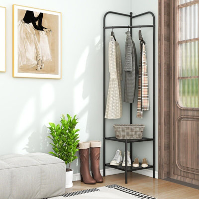 GAINOOM Corner Coat Rack Freestanding Hall Tree Entryway Storage Organizer