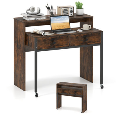 GAINOOM Extendable Coffee Computer Desk Convertible Home Office Desk w ...