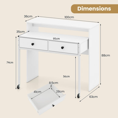 GAINOOM Extendable White Computer Desk Convertible Home Office Desk w ...