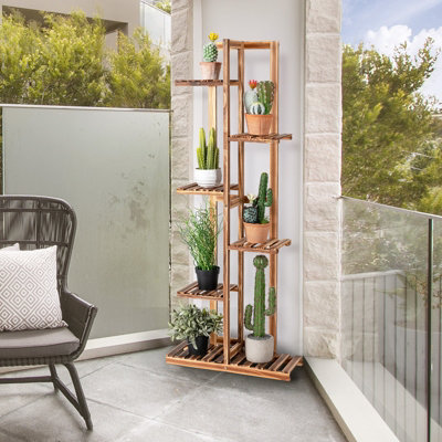 GAINOOM Flower Stand 7 Pots Wood Plant Flower Rack Freestanding Display ...