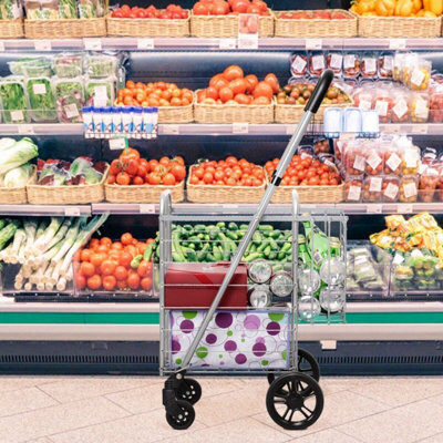 GAINOOM Folding Silver Shopping Cart Portable Utility Cart Double ...