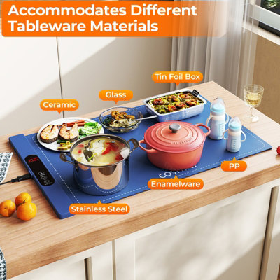 Portable Food Warmer 500W Silicone Electric Warming Mat For Food 24x16 Inch With 8 Temperature Settings 1039375