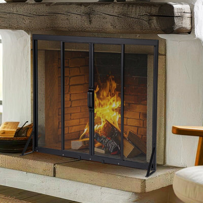 GAINOOM Freestanding Black Safe Spark Guard Protector Fireplace Screen ...