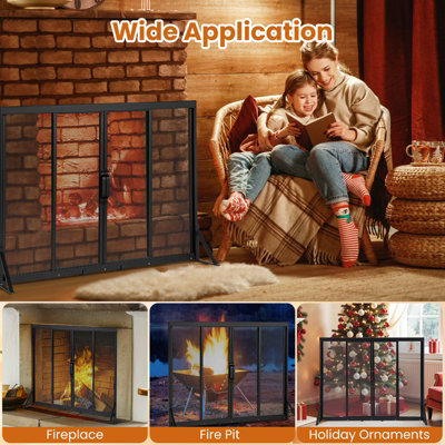 GAINOOM Freestanding Black Safe Spark Guard Protector Fireplace Screen ...