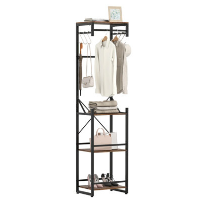 GAINOOM Freestanding Brown Coat Rack Slim Hall Tree with 4 Storage Shelves