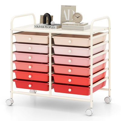 GAINOOM Gradient Pink Storage Cart Multi-Purpose Utility Cart with Drawer