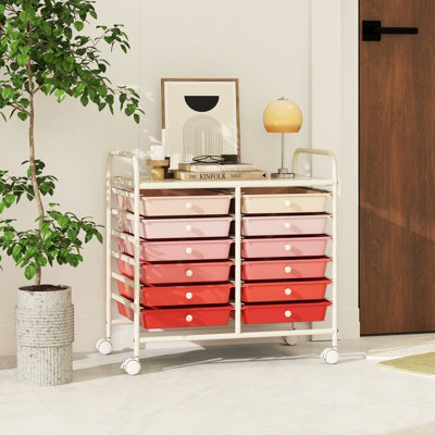 GAINOOM Gradient Pink Storage Cart Multi-Purpose Utility Cart with Drawer