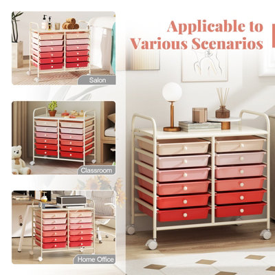GAINOOM Gradient Pink Storage Cart Multi-Purpose Utility Cart with Drawer