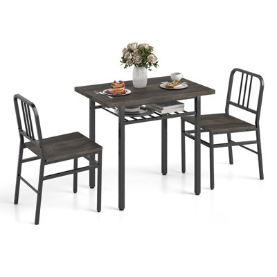 GAINOOM Grey 3-Piece Dining Table Set Rectangular Kitchen Table & 2 Chairs