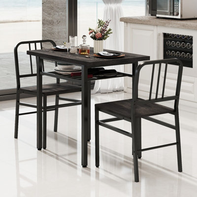 GAINOOM Grey 3-Piece Dining Table Set Rectangular Kitchen Table & 2 Chairs