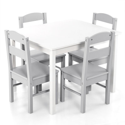 GAINOOM Grey Kids Table & 4 Chairs Set Wooden Activity Table Table ...