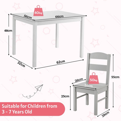 GAINOOM Grey Kids Table & 4 Chairs Set Wooden Activity Table Table ...