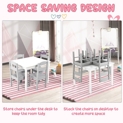 GAINOOM Grey Kids Table & 4 Chairs Set Wooden Activity Table Table ...