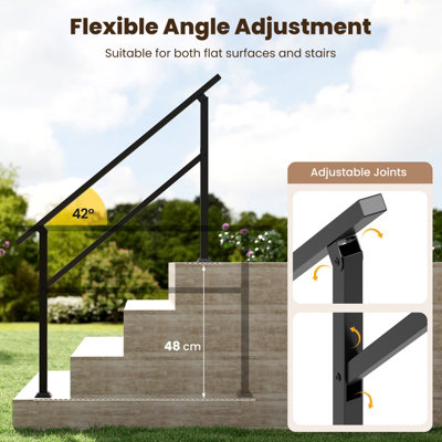 GAINOOM Handrail for Outdoor Steps Metal Hand Rail Fits 0-4 Steps w ...