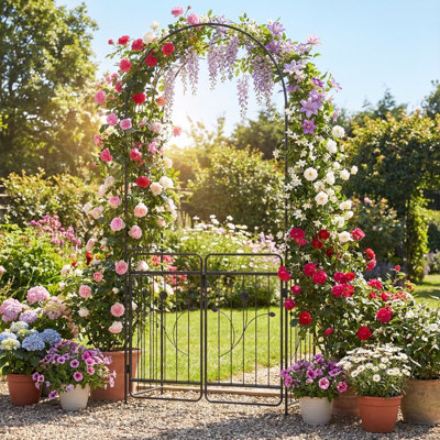 GAINOOM Heavy-duty Metal Garden Arbor Arch Trellis with Lockable Gate ...
