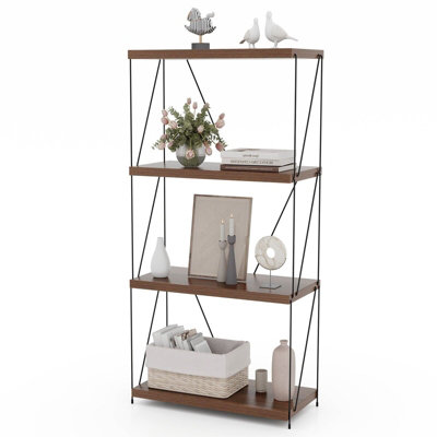 GAINOOM Home 4-Tier Walnut Multipurpose Display Rack Industrial Storage ...