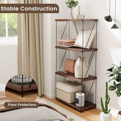 GAINOOM Home 4-Tier Walnut Multipurpose Display Rack Industrial Storage ...