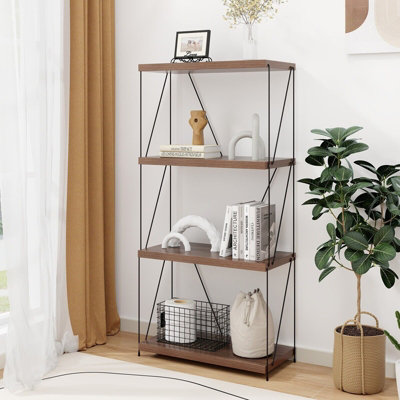 GAINOOM Home 4-Tier Walnut Multipurpose Display Rack Industrial Storage ...