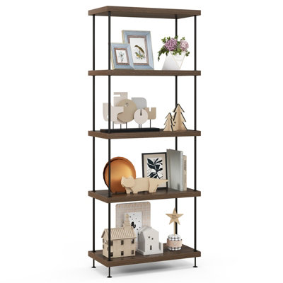 GAINOOM Home 5-Tier Walnut Multipurpose Display Rack Industrial Storage ...