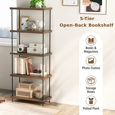 GAINOOM Home 5-Tier Walnut Multipurpose Display Rack Industrial Storage ...