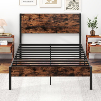 GAINOOM Home Double Size Bed Frame Metal Platform Bed with High Headboard