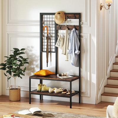GAINOOM Home Hall Tree Industrial Coat Rack with Shoe Bench