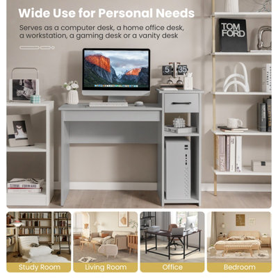 GAINOOM Home Office Grey Computer Desk Laptop PC Desk with Drawer & CPU ...