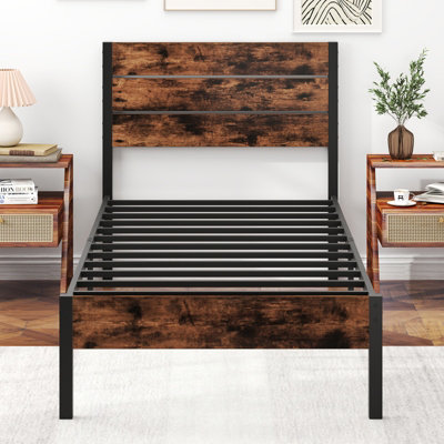 GAINOOM Home Single Size Bed Frame Metal Platform Bed with High Headboard