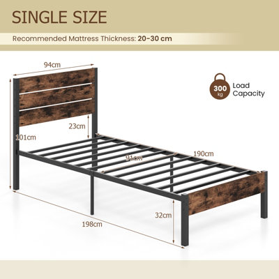 GAINOOM Home Single Size Bed Frame Metal Platform Bed with High Headboard