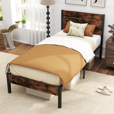 GAINOOM Home Single Size Bed Frame Metal Platform Bed with High Headboard