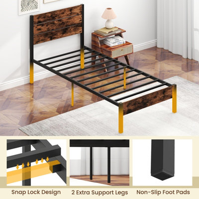GAINOOM Home Single Size Bed Frame Metal Platform Bed with High Headboard