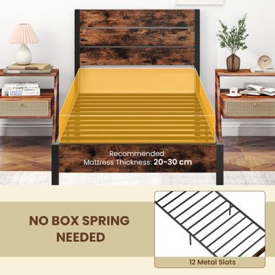 GAINOOM Home Single Size Bed Frame Metal Platform Bed with High Headboard