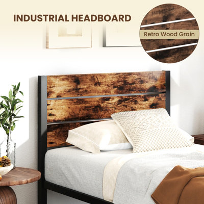 GAINOOM Home Single Size Bed Frame Metal Platform Bed with High Headboard