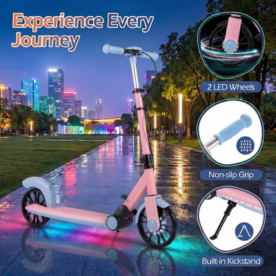 GAINOOM Kick Pink Scooter for 6+ Foldable Scooter w/ 2 Light-up Wheels