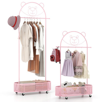 GAINOOM Kid Pink Clothes Rack Home Freestanding Clothes Rack on Wheels