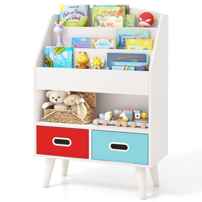 GAINOOM Kids Bookshelf Wooden Children Book Display Rack W/ 2 Foldable ...