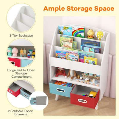 GAINOOM Kids Bookshelf Wooden Children Book Display Rack W/ 2 Foldable ...