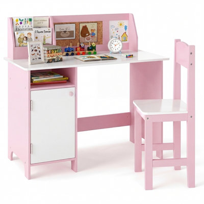 GAINOOM Kids Desk & Chair Set Wooden Children Study Table Set w ...