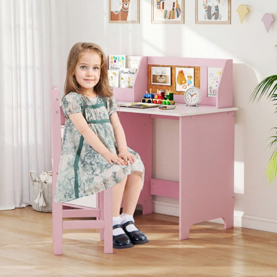 GAINOOM Kids Desk & Chair Set Wooden Children Study Table Set w ...