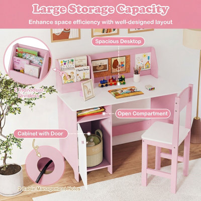 GAINOOM Kids Desk & Chair Set Wooden Children Study Table Set w ...