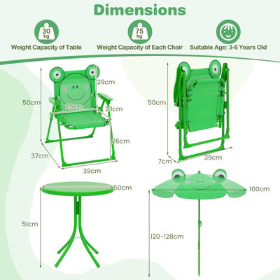 GAINOOM Kids Green Picnic Table & Chair Set Collapsible Toddler ...