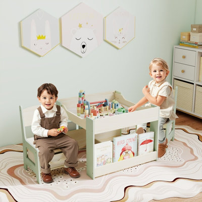GAINOOM Kids Green Table & Chairs Set 4 in 1 Toddler Activity Table ...
