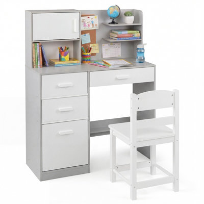 GAINOOM Kids Grey Desk and Chair Set Wooden Children Writing Table ...